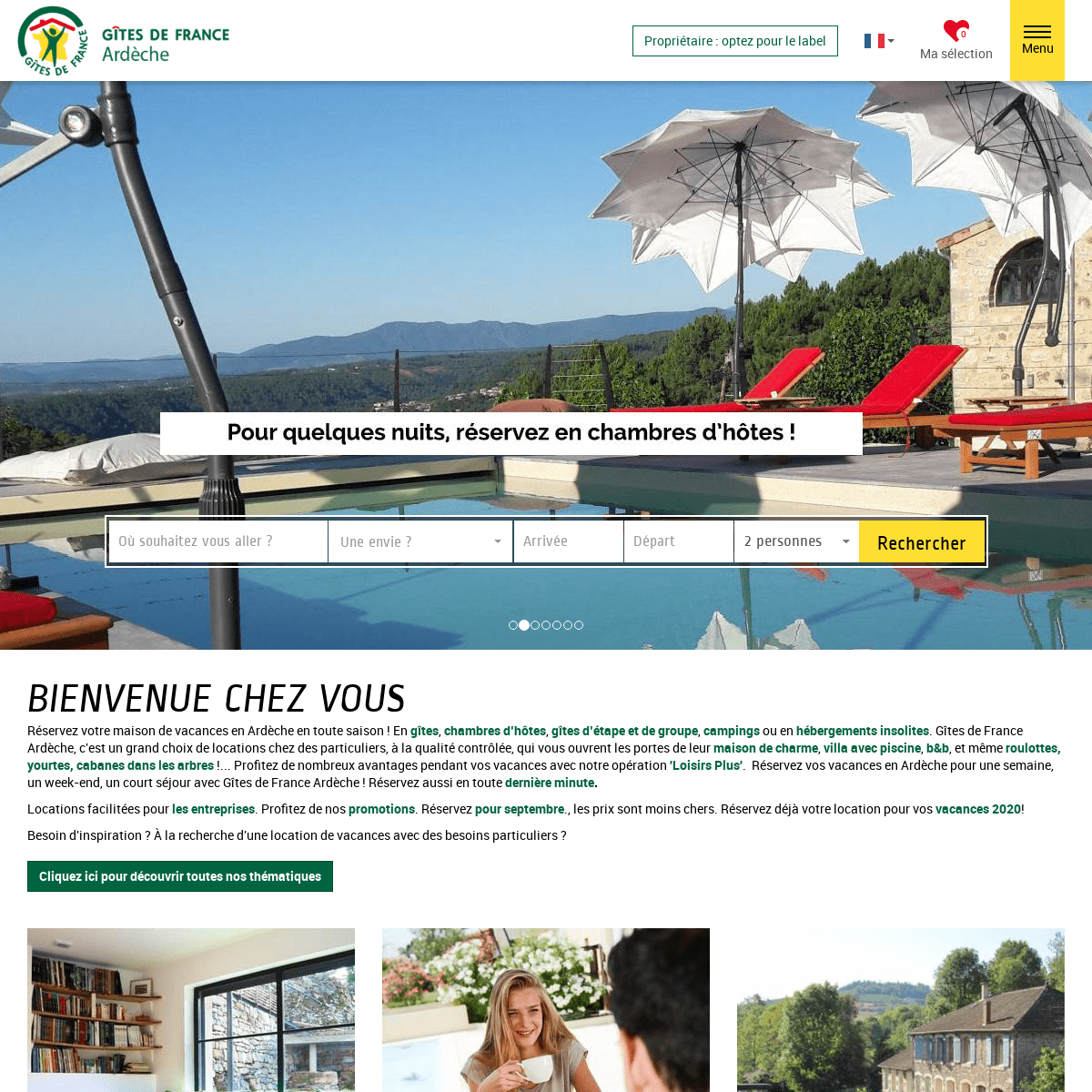 Location de gites chambres d'hôtes campings - Gîtes de France Ardèche