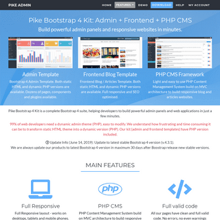 Pike Bootstrap 4 Kit: Admin + Template + PHP CMS