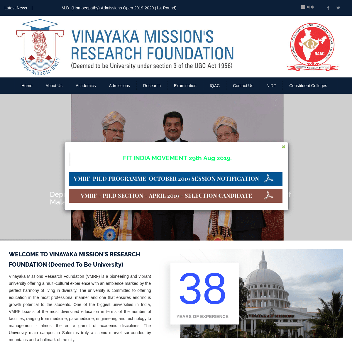WELCOME TO VINAYAKA MISSIONS RESEARCH FOUNDATION