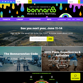 Bonnaroo Music & Arts Festival â€“ Manchester, TN - June 13-16, 2019