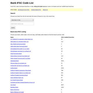 Bank IFSC Code List - IFSC Finder