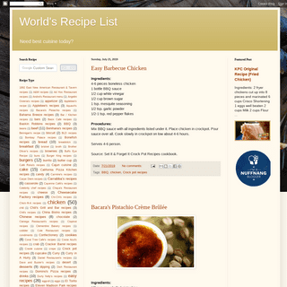 World's Recipe List