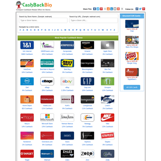 Compare Cash Back Rebate Offers for 16,000 Stores at CashBackBin