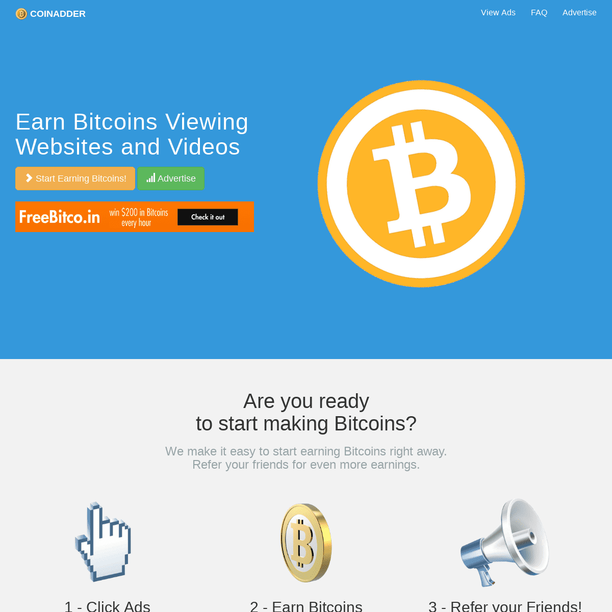 CoinAdder.com - #1 Bitcoin PTC site to Earn BTC Viewing Ads
