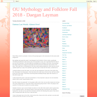 OU Mythology and Folklore Fall 2018 - Daegan Layman