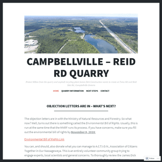 CAMPBELLVIlLE â€“ Reid Rd Quarry â€“ Protect Milton from the quarry and asphalt recycling plant James Dick Construction wants to