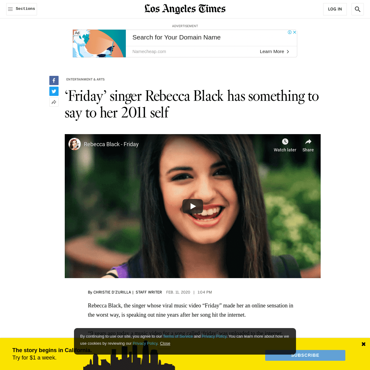A complete backup of www.latimes.com/entertainment-arts/story/2020-02-11/rebecca-black-note-friday-viral-song