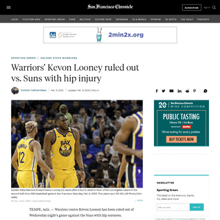 A complete backup of www.sfchronicle.com/warriors/article/Warriors-Kevon-Looney-ruled-out-vs-Suns-with-15051546.php