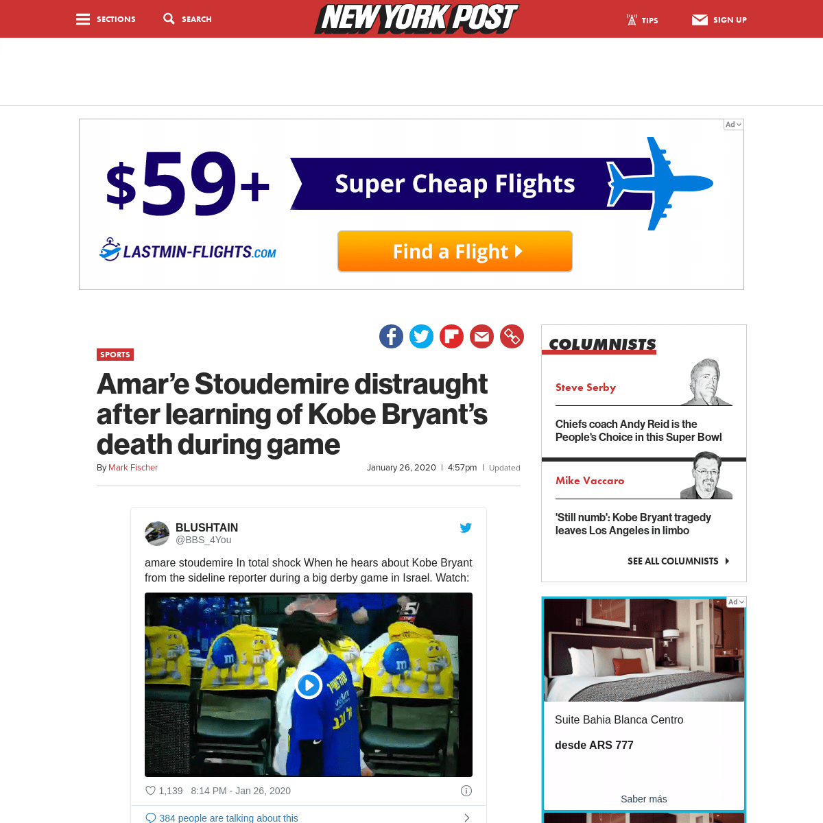 A complete backup of nypost.com/2020/01/26/kobe-bryant-dead-amare-stoudemire-heartbroken-after-learning-of-crash-during-game/