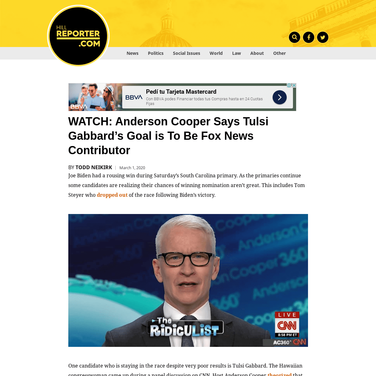 A complete backup of hillreporter.com/watch-anderson-cooper-says-tulsi-gabbards-goal-is-to-be-fox-news-contributor-59692