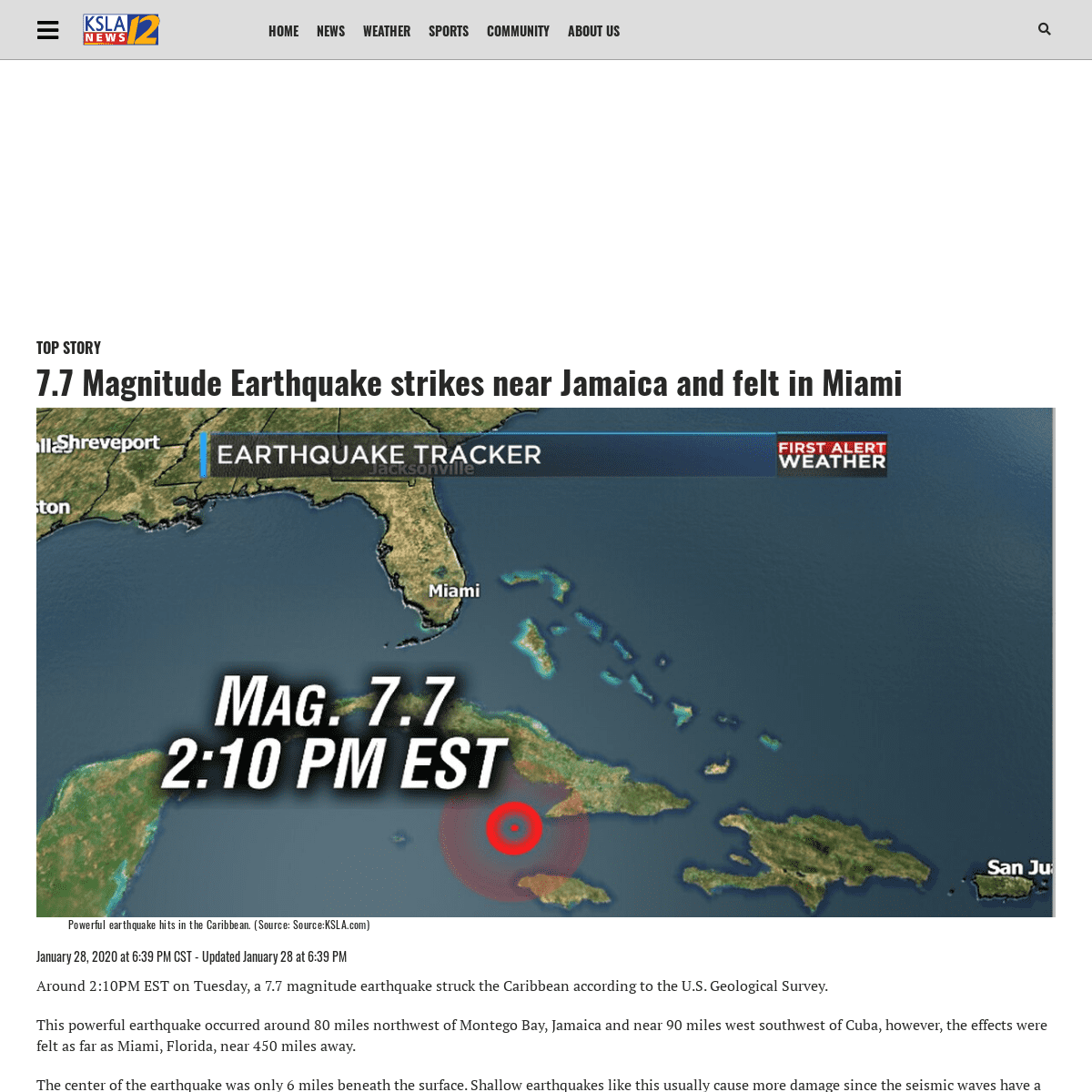 A complete backup of www.ksla.com/2020/01/29/magnitude-earthquake-strikes-near-jamaica-felt-miami/