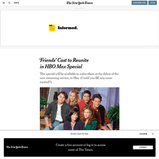 A complete backup of www.nytimes.com/2020/02/21/arts/hbo-max-friends-reunion.html