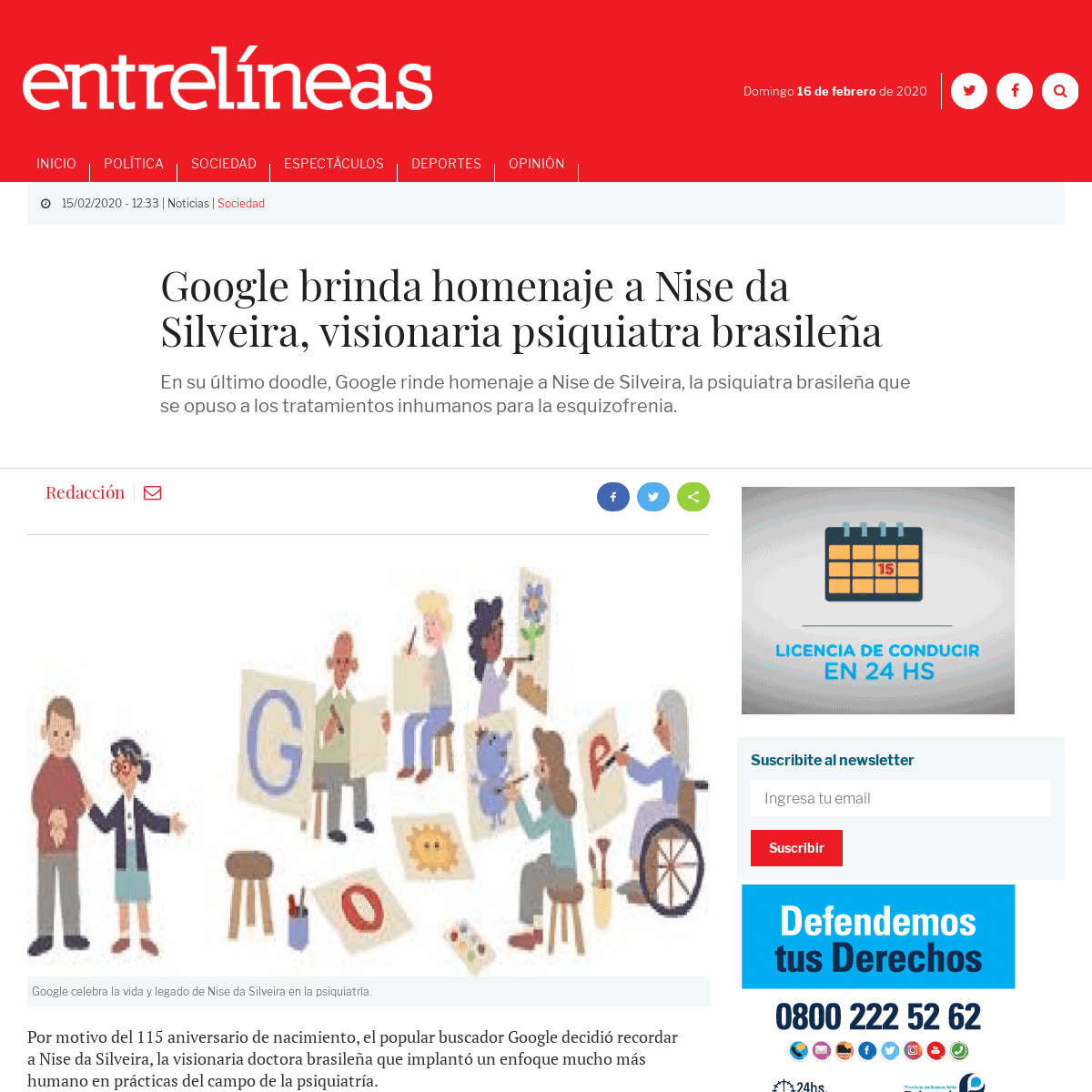 A complete backup of www.entrelineas.info/articulo/1066/24947/google-brinda-homenaje-a-nise-da-silveira-visionaria-psiquiatra-br