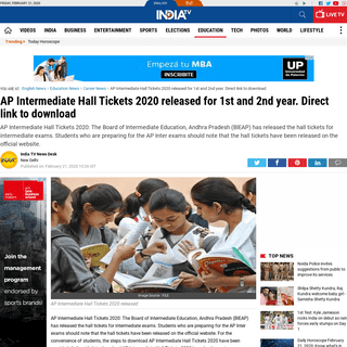 AP Intermediate Hall Tickets 2020 released for 1st and 2nd year. Direct link to download - Career News â€“ India TV