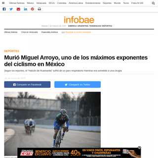 A complete backup of www.infobae.com/america/deportes/2020/01/31/murio-miguel-arroyo-uno-de-los-maximos-exponentes-del-ciclismo-