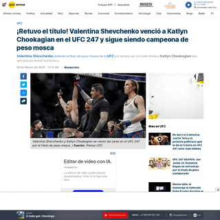 Valentina Shevchenko venciÃ³ a Katlyn Chookagian en el UFC 247 y sigue siendo campeona de peso mosca - RPP Noticias