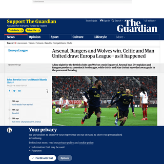 A complete backup of www.theguardian.com/football/live/2020/feb/20/celtic-manchester-united-wolves-rangers-arsenal-europa