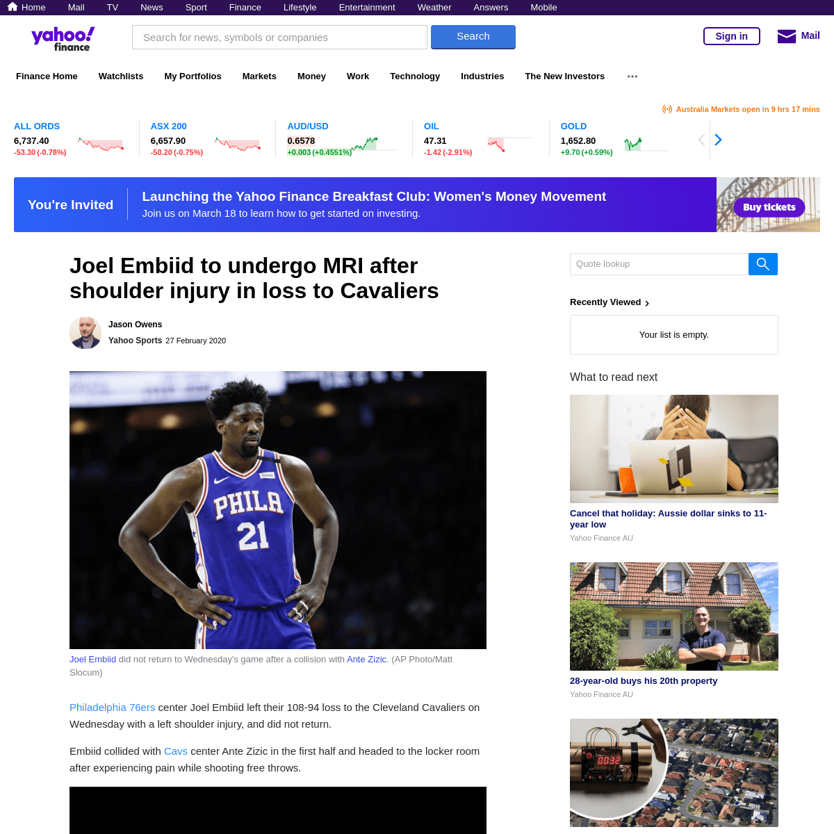 A complete backup of au.finance.yahoo.com/news/joel-embiid-leaves-76-ers-game-with-shoulder-injury-011444522.html