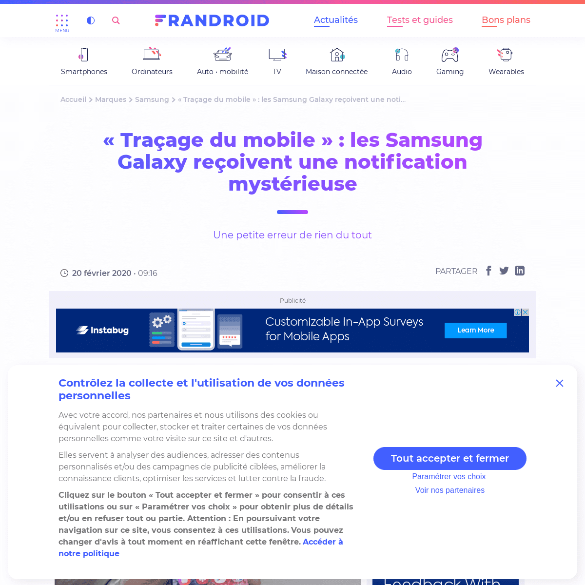 Â« TraÃ§age du mobile Â» - les Samsung Galaxy reÃ§oivent une notification mystÃ©rieuse - Frandroid