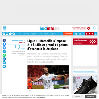 Ligue 1- Marseille sâ€™impose 2-1 Ã  Lille et prend 11 points dâ€™avance Ã  la 2e place
