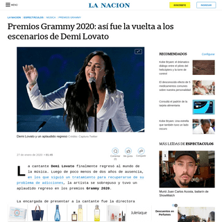 Premios Grammy 2020- asÃ­ fue la vuelta a los escenarios de Demi Lovato - LA NACION