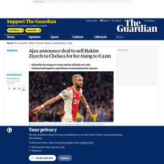 A complete backup of www.theguardian.com/football/2020/feb/13/ajax-announce-deal-to-sell-hakim-ziyech-to-chelsea-for-fee-rising-