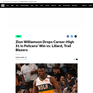 Zion Williamson Drops Career-High 31 in Pelicans' Win vs. Lillard, Trail Blazers - Bleacher Report - Latest News, Videos and Hig