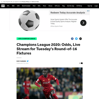 Champions League 2020- Odds, Live Stream for Tuesday's Round-of-16 Fixtures - Bleacher Report - Latest News, Videos and Highligh