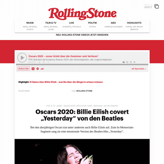 Oscars 2020- Billie Eilish covert â€žYesterdayâ€œ von den Beatles