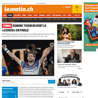 Tennis- Dominic Thiem rejoint le Â«DjokerÂ» en finale - News Sports- Tennis - lematin.ch