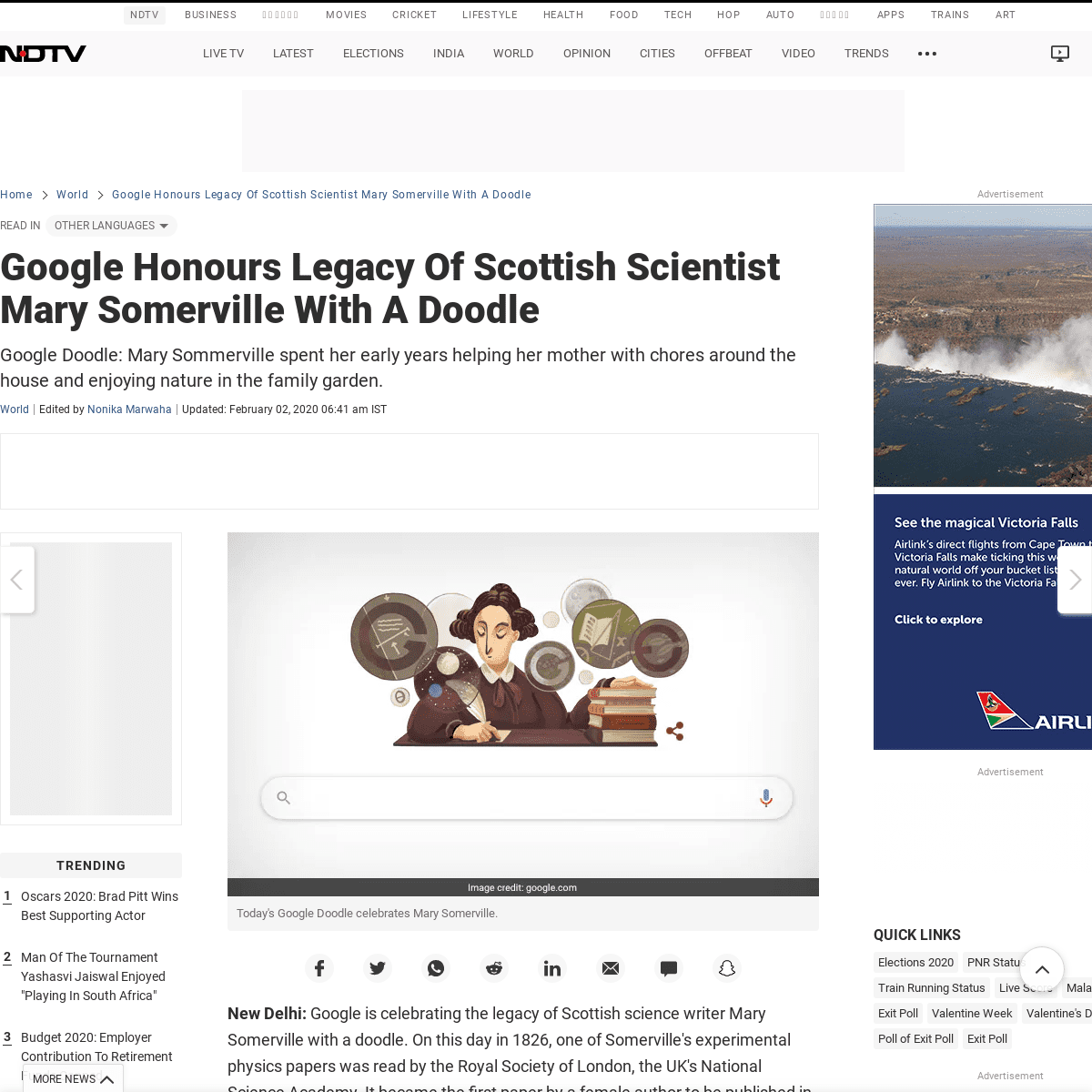 A complete backup of www.ndtv.com/world-news/google-honours-legacy-of-scottish-scientist-mary-somerville-with-a-doodle-2173445