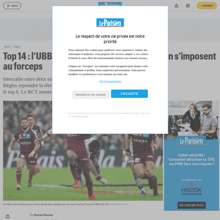 A complete backup of www.leparisien.fr/sports/rugby/top-14-l-ubb-taille-patron-clermont-et-toulon-s-imposent-au-forceps-15-02-20