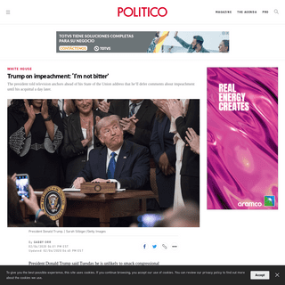 A complete backup of www.politico.com/news/2020/02/04/trump-on-impeachment-not-bitter-110720