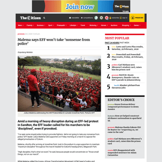 A complete backup of citizen.co.za/news/south-africa/protests/2247946/watch-malema-says-eff-wont-take-nonsense-from-police/