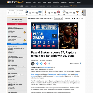 A complete backup of nba.nbcsports.com/2020/02/21/pascal-siakam-scores-37-raptors-remain-red-hot-with-win-vs-suns/
