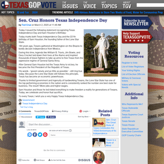 A complete backup of www.texasgopvote.com/government/sen-cruz-honors-texas-independence-day-0012391