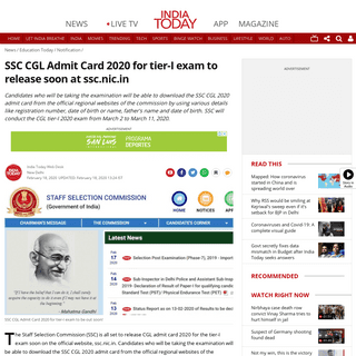 A complete backup of www.indiatoday.in/education-today/notification/story/ssc-cgl-admit-card-2020-for-tier-i-exam-to-release-soo