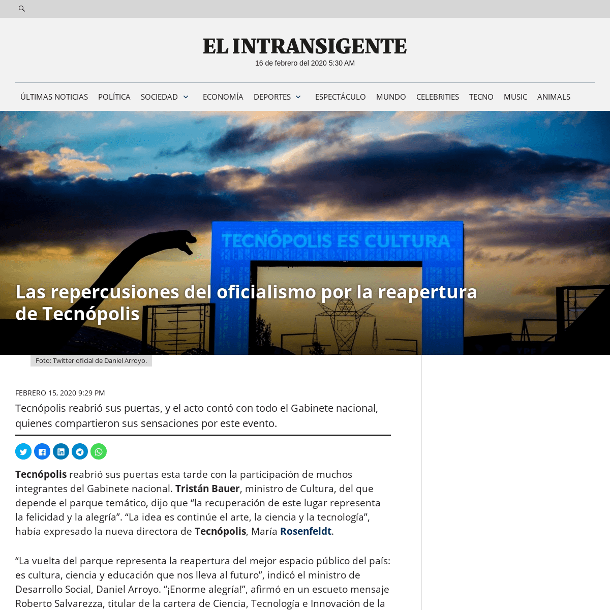 A complete backup of elintransigente.com/politica/2020/02/15/las-repercusiones-del-oficialismo-por-la-reapertura-de-tecnopolis/