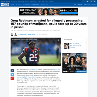 A complete backup of www.cbssports.com/nfl/news/greg-robinson-arrested-for-allegedly-possessing-157-pounds-of-marijuana-could-fa