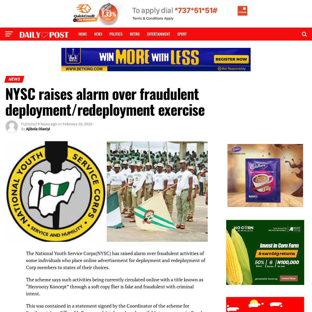 A complete backup of dailypost.ng/2020/02/20/nysc-raises-alarm-over-fraudulent-deployment-redeployment-exercise/