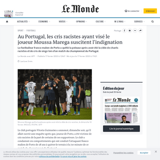 A complete backup of www.lemonde.fr/sport/article/2020/02/17/moussa-marega-vise-par-des-cris-racistes-le-vitoria-guimaraes-ouvre