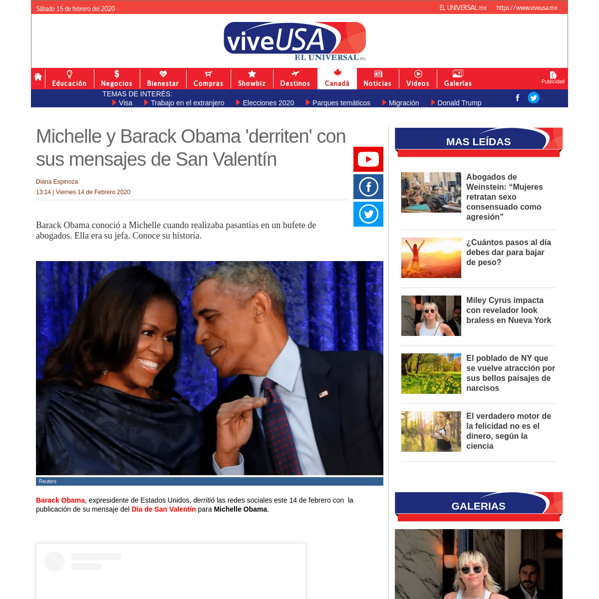 A complete backup of www.viveusa.mx/noticias/michelle-y-barack-obama-derriten-con-sus-mensajes-de-san-valentin