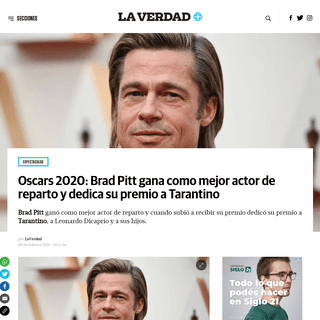 A complete backup of laverdadnoticias.com/espectaculos/Oscars-2020-Brad-Pitt-gana-como-mejor-actor-de-reparto-y-dedica-su-premio