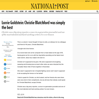 A complete backup of nationalpost.com/news/canada/lorrie-goldstein-christie-blatchford-was-simply-the-best