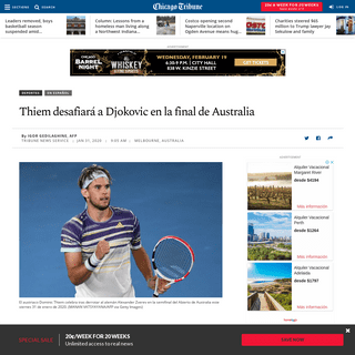 Thiem desafiarÃ¡ a Djokovic en la final de Australia - Chicago Tribune
