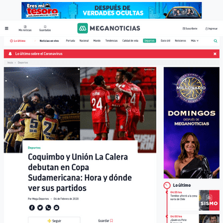 Coquimbo y UniÃ³n La Calera debutan en Copa Sudamericana- Hora y dÃ³nde ver sus partidos - Meganoticias