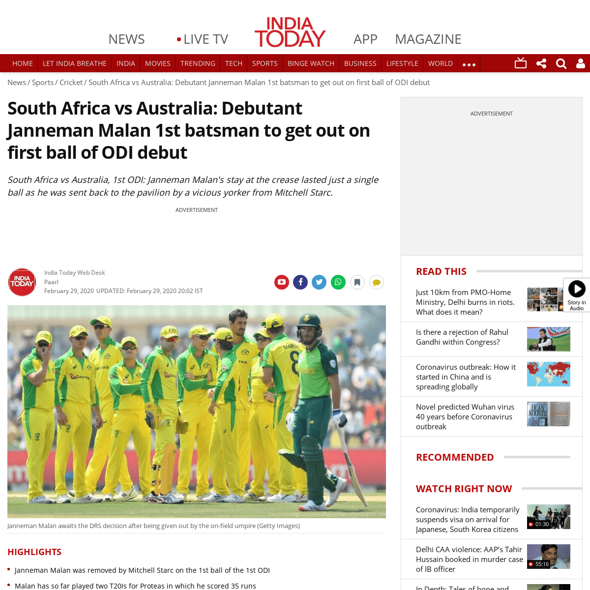 A complete backup of www.indiatoday.in/sports/cricket/story/south-africa-vs-australia-1st-odi-janneman-malan-debut-out-1st-ball-