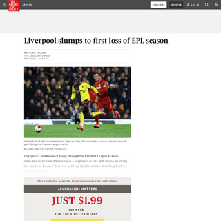 A complete backup of www.theglobeandmail.com/sports/article-liverpool-slumps-to-first-loss-of-epl-season/