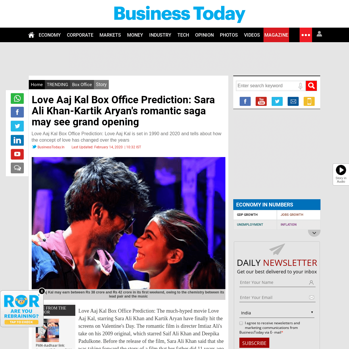 Love Aaj Kal Box Office Prediction- Sara Ali Khan-Kartik Aryan's romantic saga may see grand opening