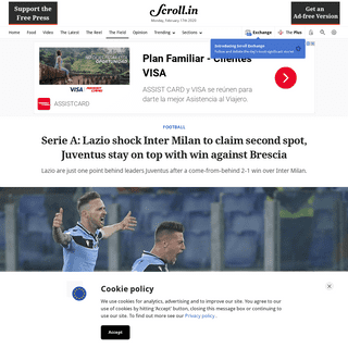 A complete backup of scroll.in/field/953369/serie-a-lazio-shock-inter-milan-to-claim-second-spot-juventus-stay-on-top-with-win-a